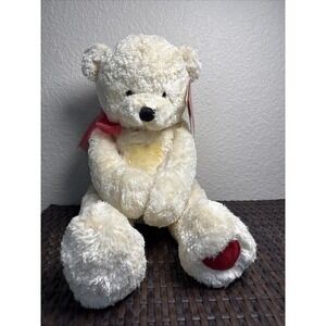 Vtg Hallmark Sweet Hugs Teddy Bear Cream Plush 21" Red Heart Foot Stuffed Animal